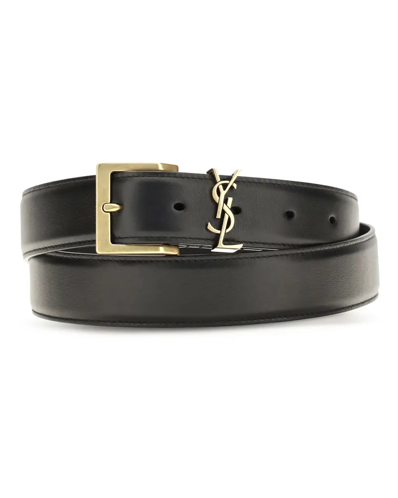 Saint Laurent Men's Leather Belt Box Laque Calfskin Black Calf Black