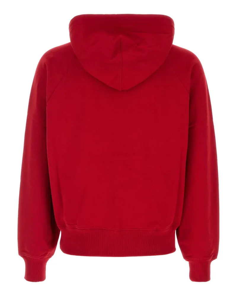AMI Paris Logo-Embroidered Cotton Hoodie Rubyredivory