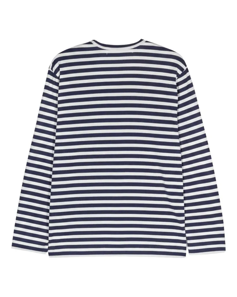 Comme des Garçons Striped Red Heart Logo T-Shirt — Navy Navy