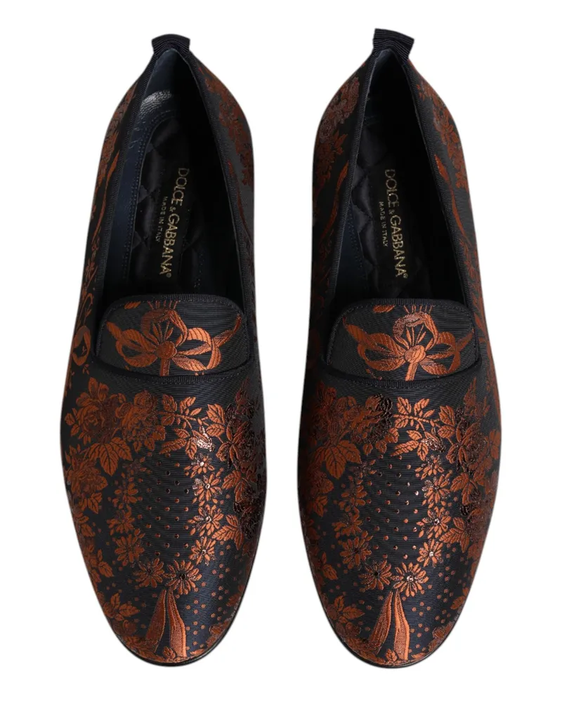 Dolce & Gabbana Men's Black Jacquard Polyester Slip On Loafers Shoes Po Me Co Vi Black