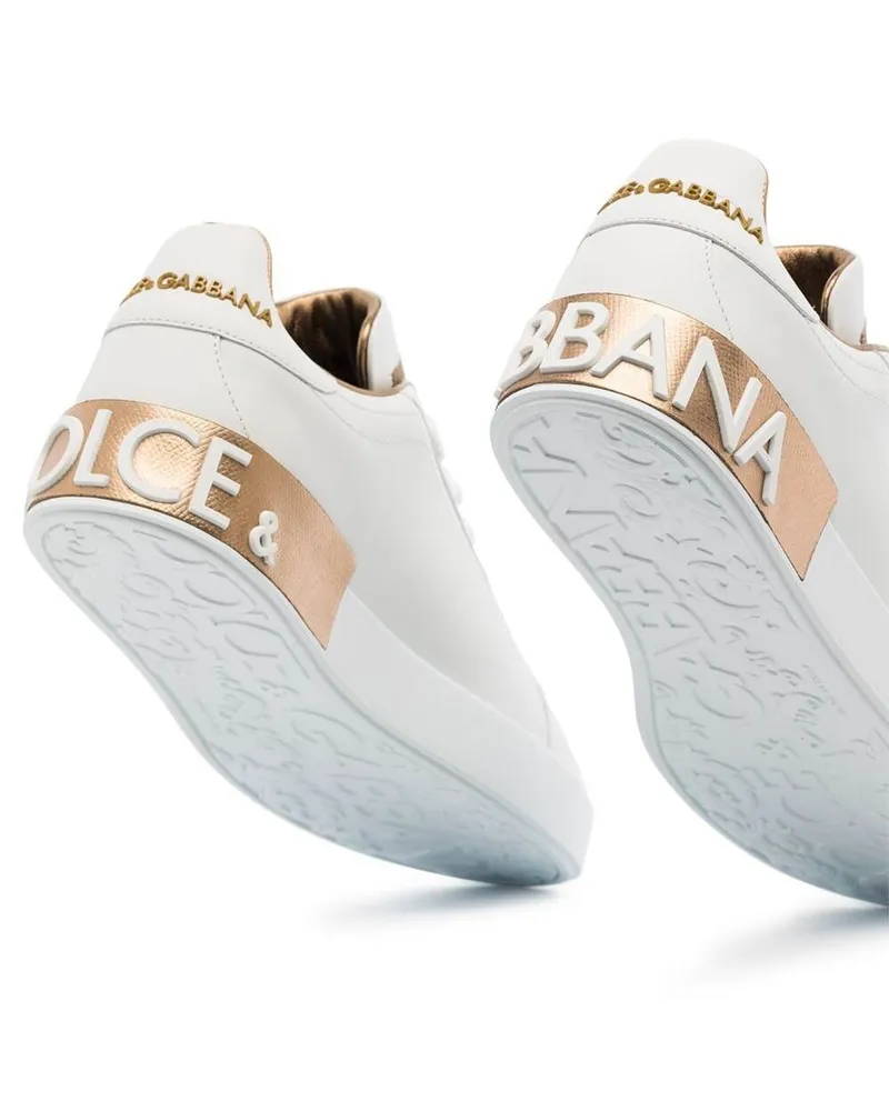 Dolce & Gabbana Women's Sneakers Portofino White And Gold Leather Trainers White