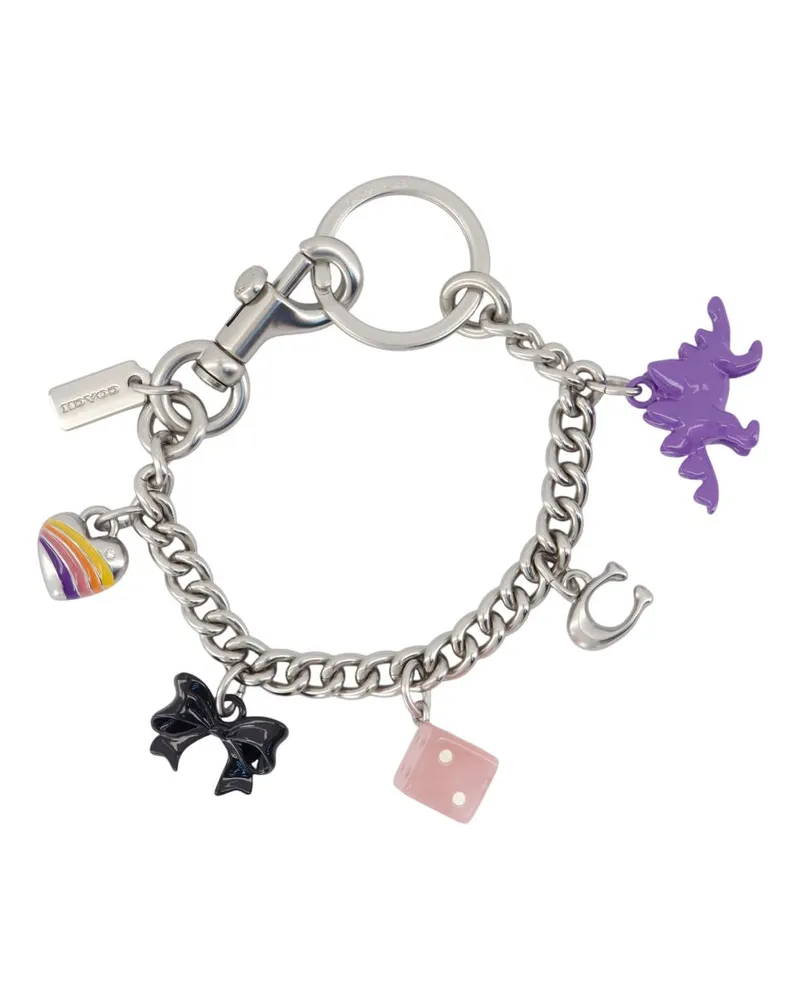 Coach Women's Motif Chain Keyring Acetate Multi Metal Accessories Keychains Silver