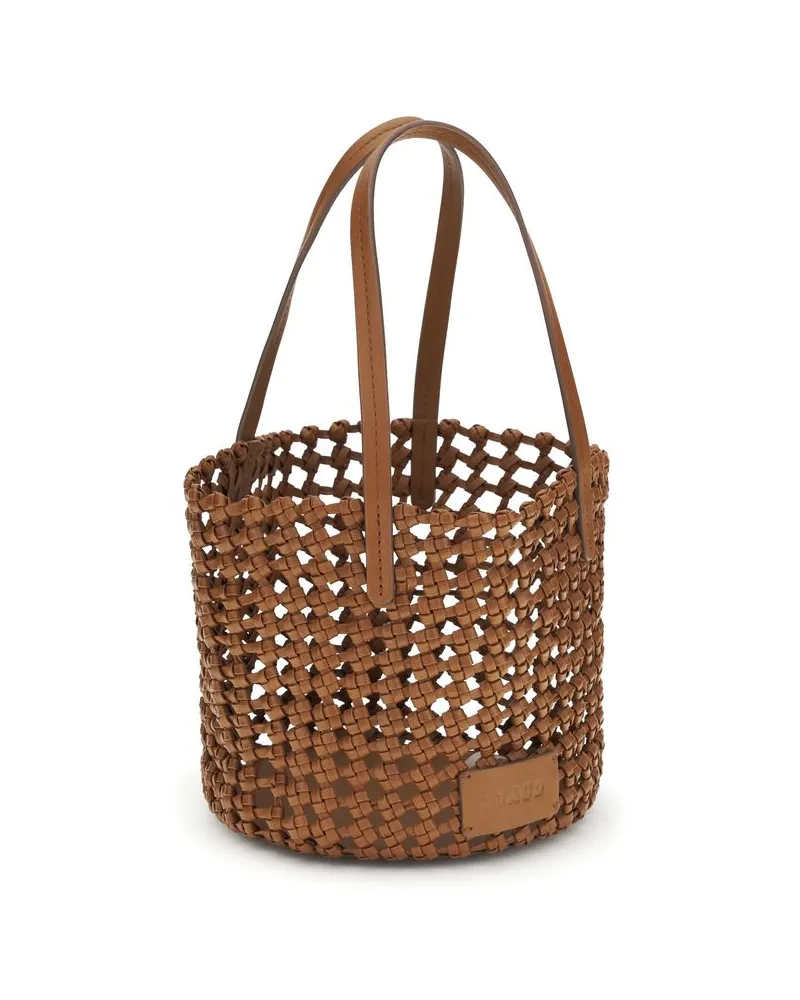 STAUD Women's Brown Calf Leather Bos Taurus Backet Bag Brown