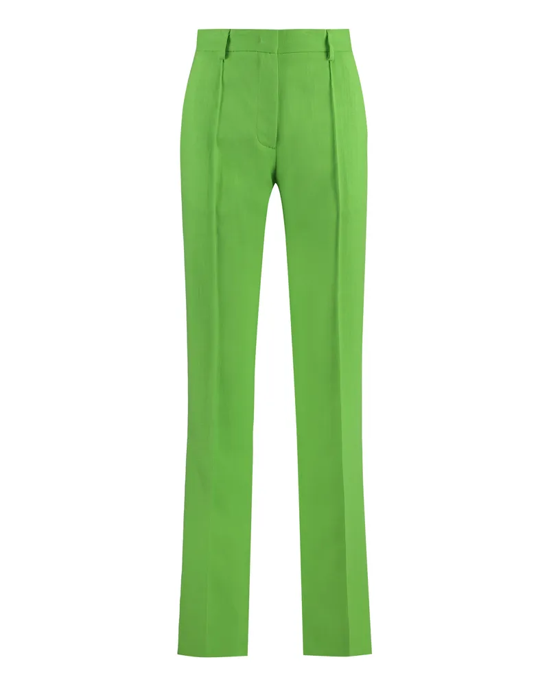 MSGM Women's Flared Viscose Trousers Green Elastane Green