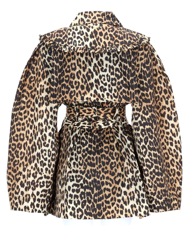 Ganni Leopard Print Recycled Polyamide Trench Coat — Multicolor Multicolor