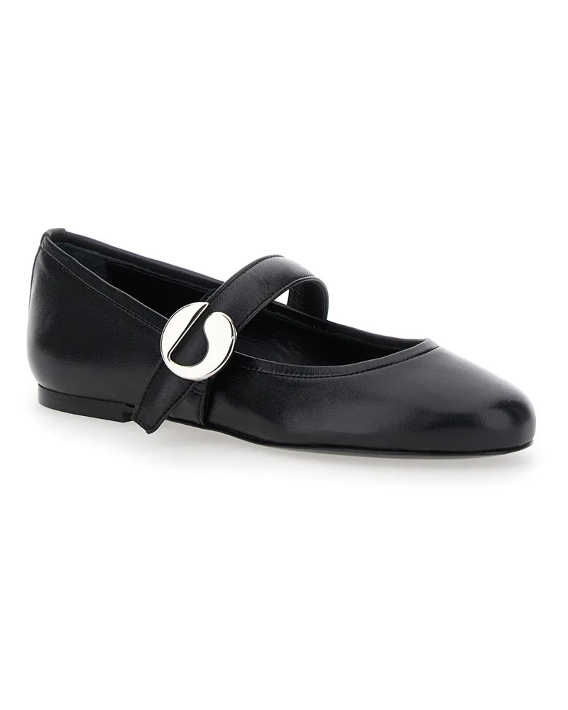 COPERNI Women's Black Ballerinas With Metallic Logo And Strap Leather Ballerina Shoes Black