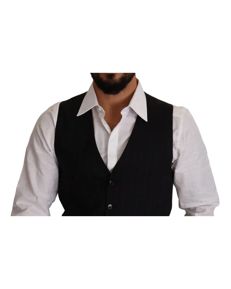 Dolce & Gabbana Men's Blue Striped Wool Stretch Waistcoat Vest Virgin Clothing Blue