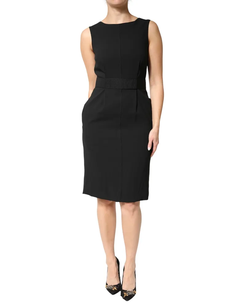 Dolce & Gabbana Women's Black Sleeveless Sheath Knee Length Dress Acetate Viscose Elastane Black
