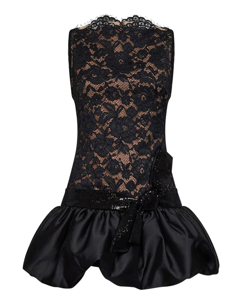 Self-Portrait Lace and Bubble Hem Dress — Black Black