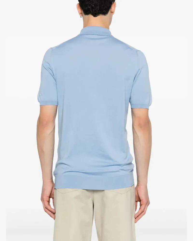 Kiton Women's Chevron-Detail Fine Ribbed Polo Shirt Ss24 Blue