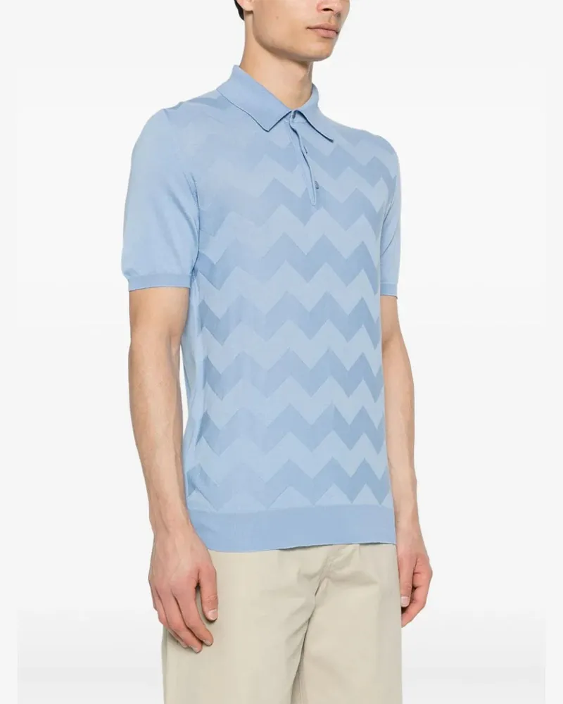Kiton Women's Chevron-Detail Fine Ribbed Polo Shirt Ss24 Blue