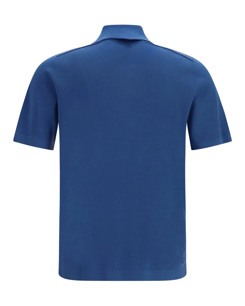 Burberry Knit Fleece Wool Polo Shirt — Blue Blue