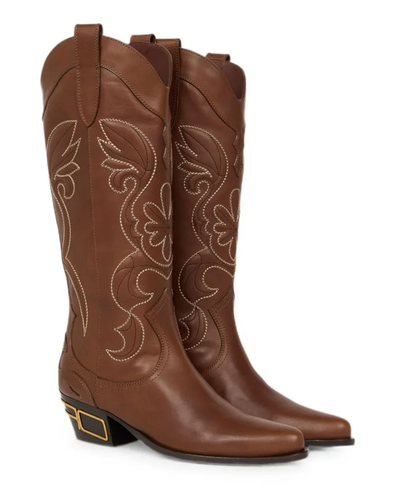 Etro Pointed-Toe Leather Boot — Brown Brown