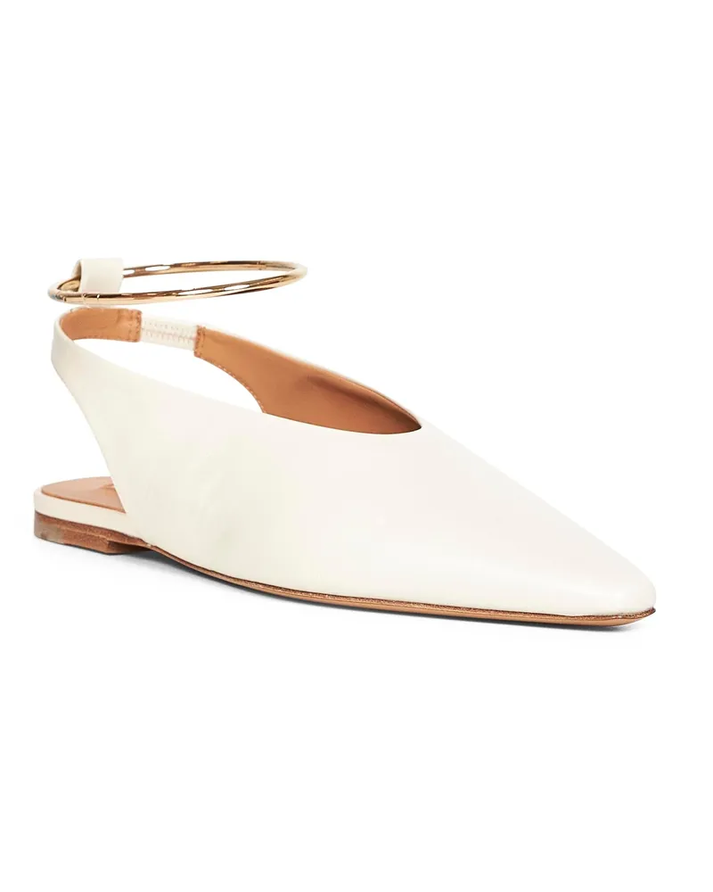 Jil Sander Women's Bone Pointed Toe Slingback Ballet Flats Goatskin Ballerina Shoes Beige