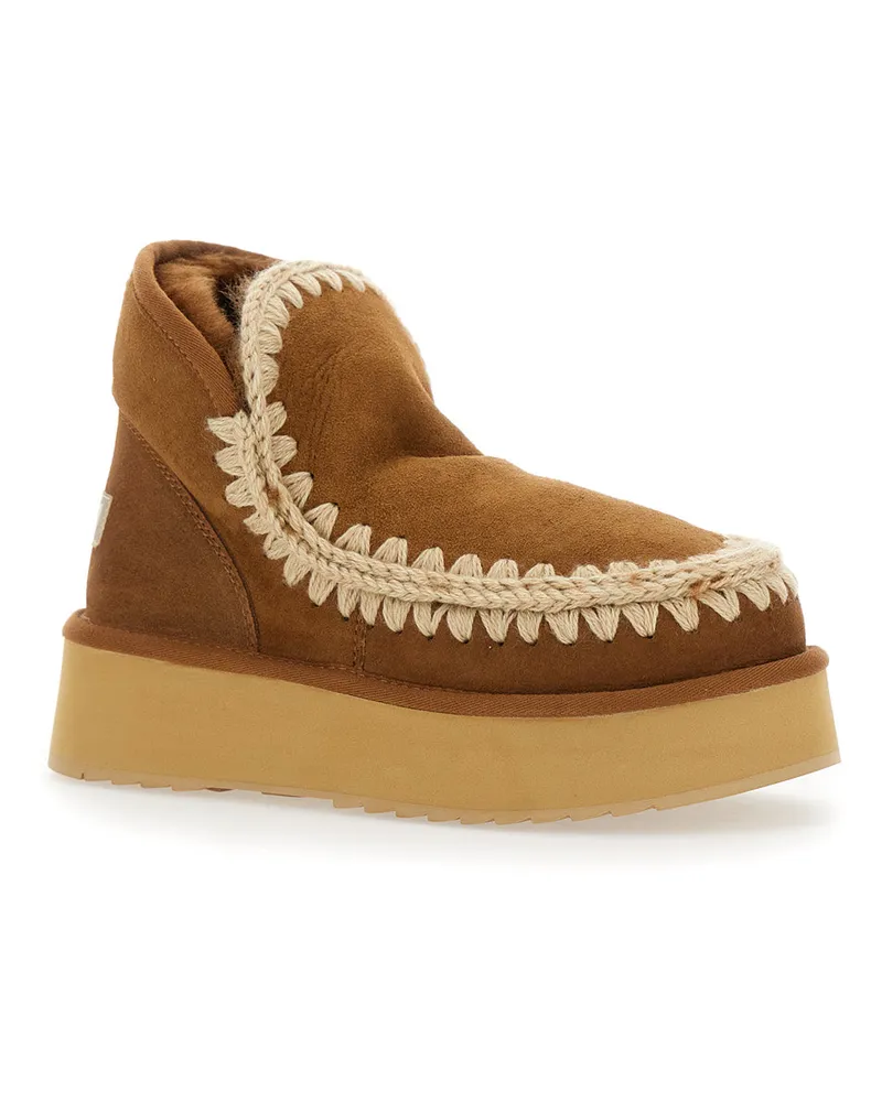 Mou Women's Beige Ankle Boots With Logo Patch Sheep Beige