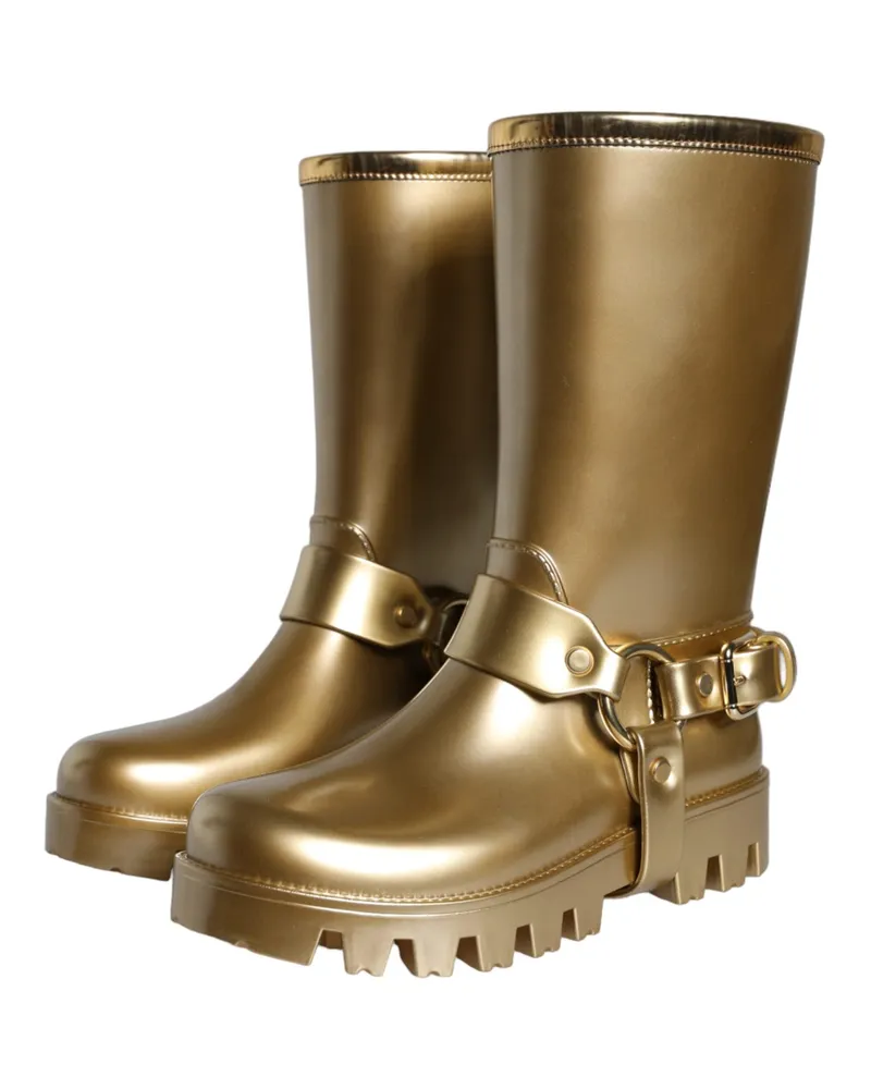 Dolce & Gabbana Women's Metallic Gold Rubber Pvc Rain Boots Shoes Pu Polyester Gold
