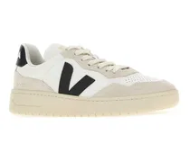 Leather and Suede Colorblock Sneaker — Beige