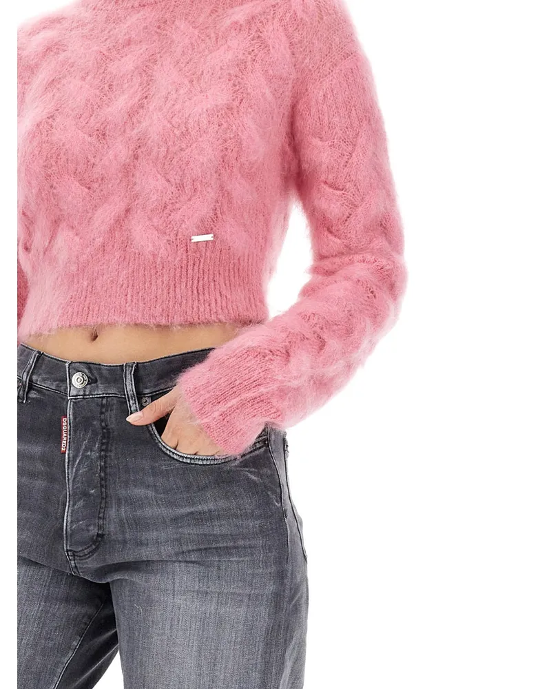 Dsquared2 Cropped Mohair Blend Sweater — Pink Pink
