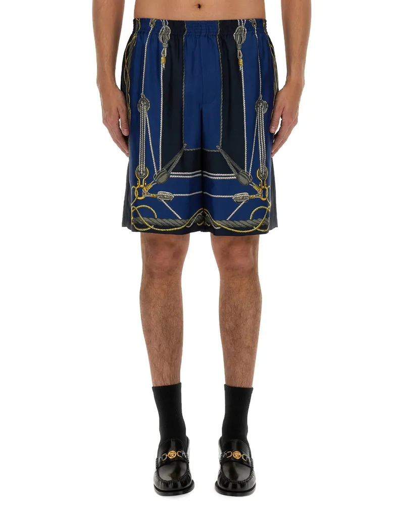 Versace 100% Silk Twill Bermuda Shorts — Multicolor Multicolor