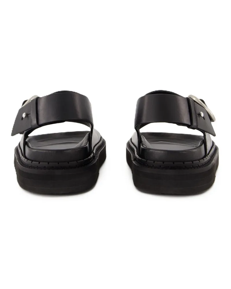 AMI Paris Unisex Ring-Buckle Calfskin Sandal Black Black