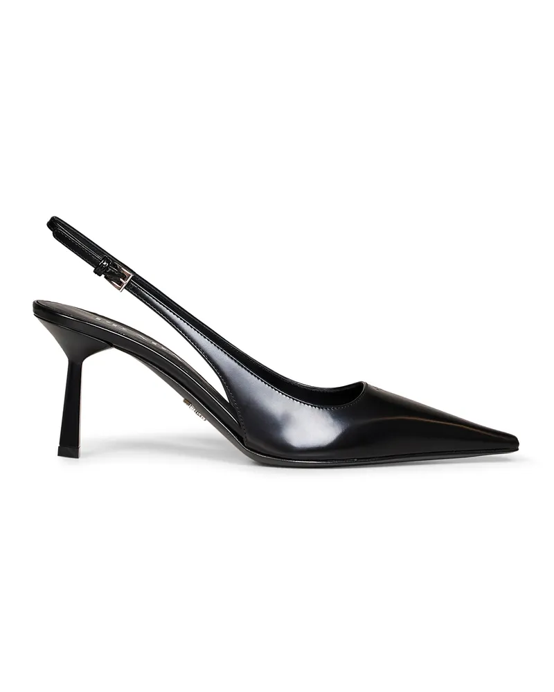 Prada Women's Slingback Pumps Brushed Black Leather Calf High Heel Shoes Black