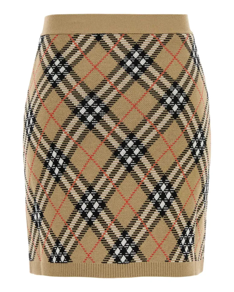 Burberry Women's Embroidered Wool Blend Mini Skirt Sandsandipcheck Exterior: Polyester Gonne Beige