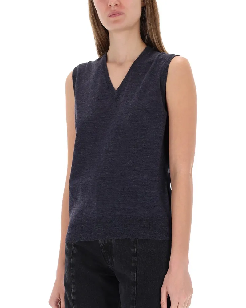 Maison Margiela Wool V-Neck Vest — Blue Blue