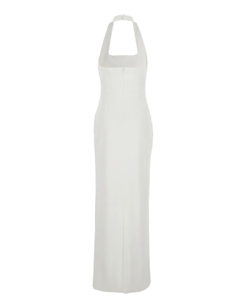 Solace London Women's White Long Dress With Square Neckline Polyester White
