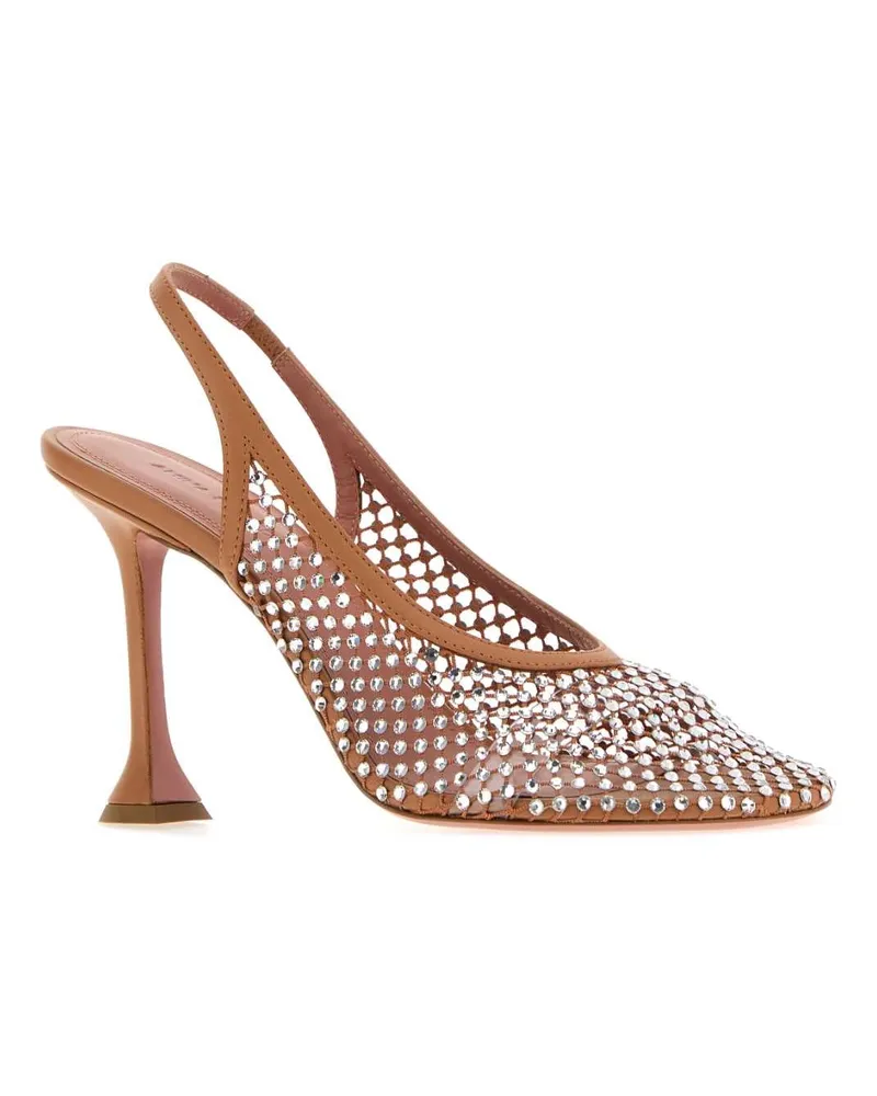 Amina Muaddi Women's Embellished Mesh Dolly Pumps Lattewhite Scarpe Con Tacco High Heel Shoes Beige