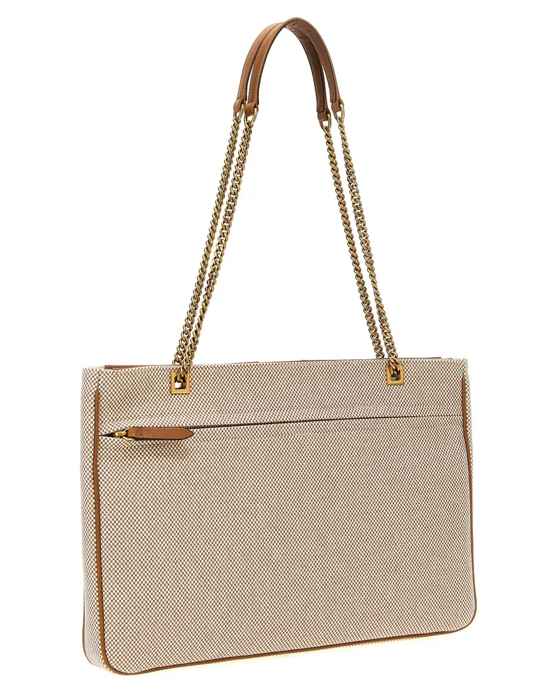 Valentino Garavani VLogo Mesh Canvas Shoulder Bag — Tan Tan