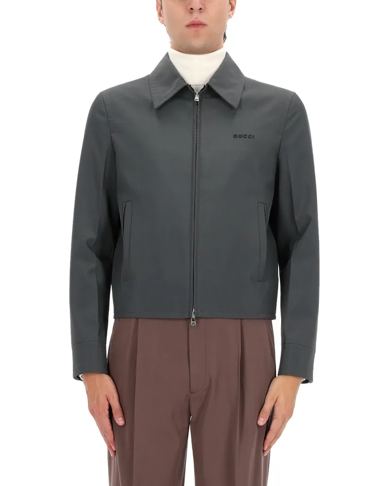 Gucci Zip-Front Polyester Jacket — Gray Gray
