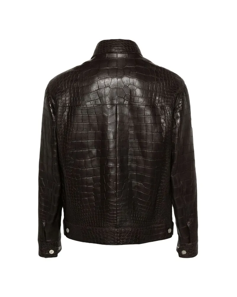 Brioni Men's Embossed-Leather Jacket Aw23 M Black