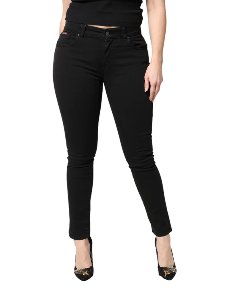 Dolce & Gabbana Women's Black Cotton Mid Waisted Skinny Denim Jeans Elastane Clothing Black