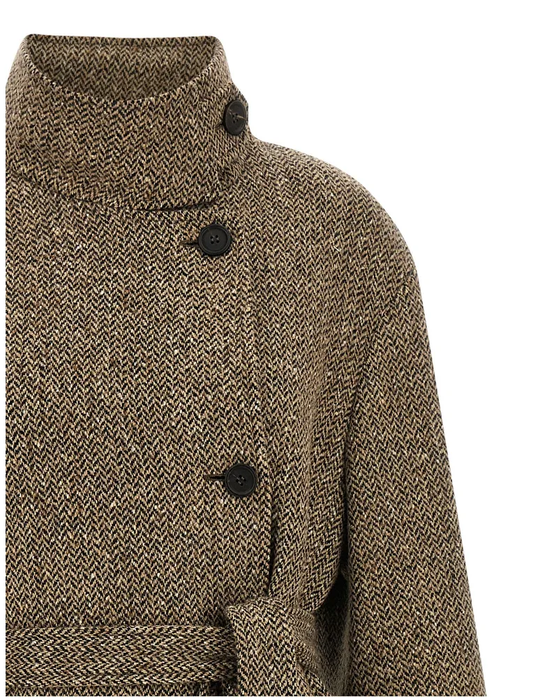 Brunello Cucinelli Virgin Wool Herringbone Coat — Beige Beige