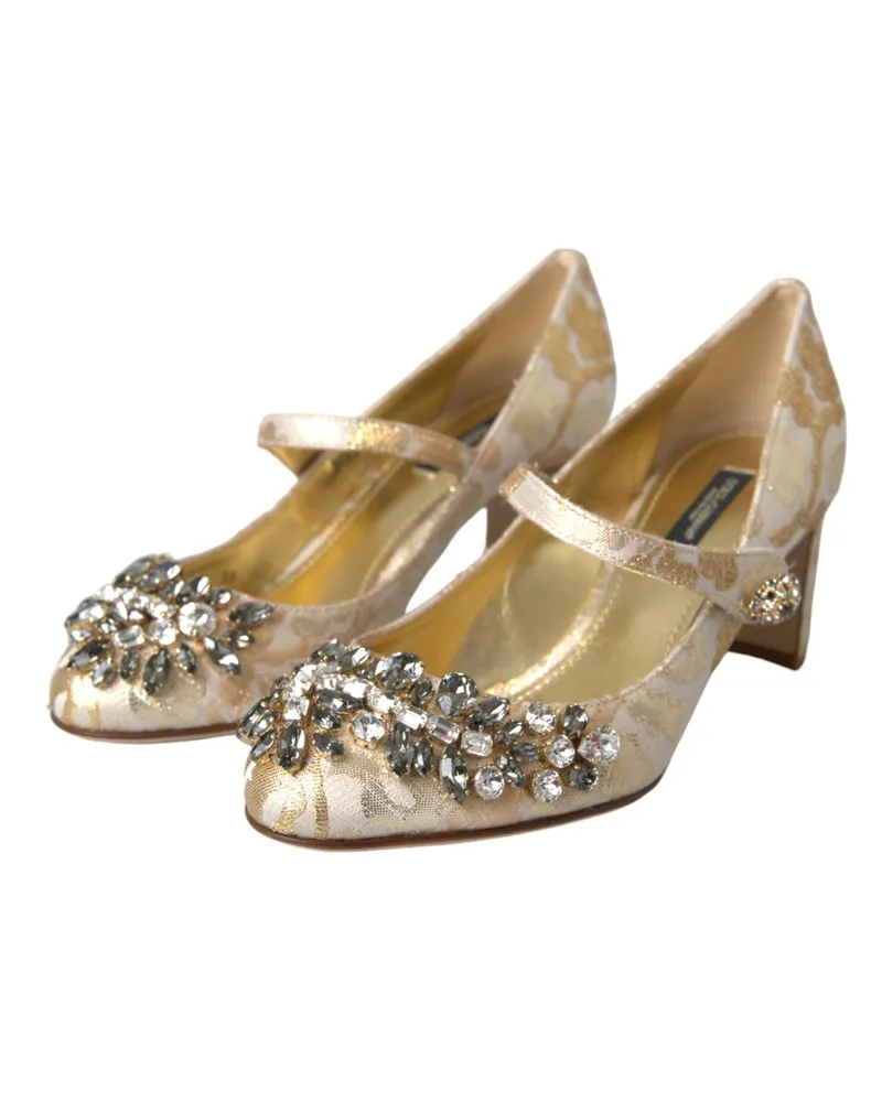 Dolce & Gabbana Women's Gold Jacquard Crystal Mary Janes Pumps Shoes 35+lu+pc Gold