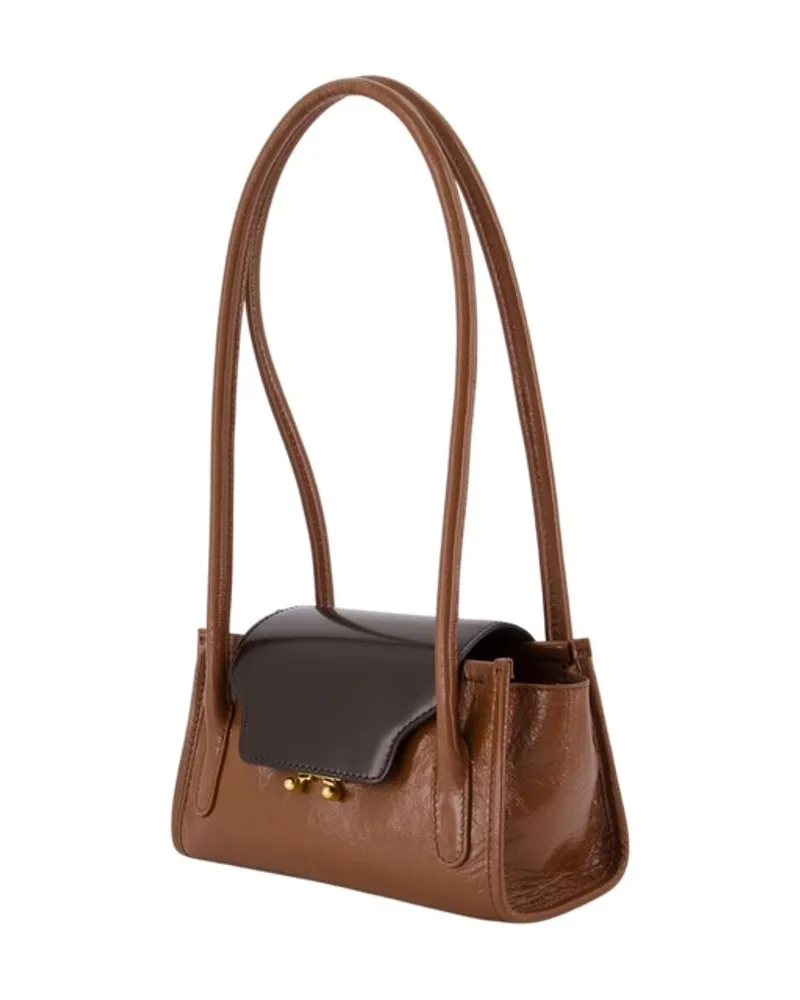 Marni Trunkette Mini Calfskin Leather Shoulder Bag — Brown Brown
