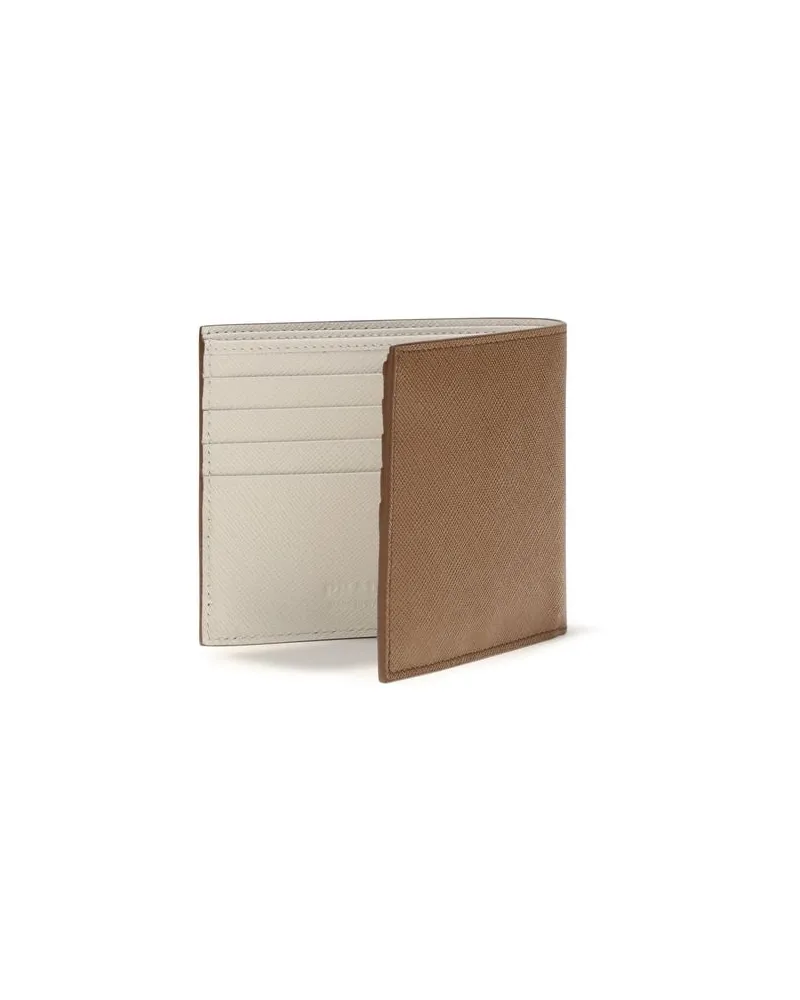 Prada Men's Beige Calf Leather Bos Taurus Wallet Beige