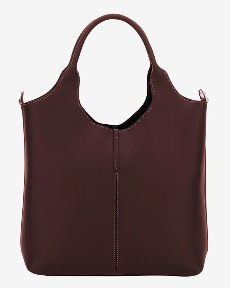 TOD'S Women's Leather Shopping Tote Bag Dark Brown Calfskin Shoulder Brown