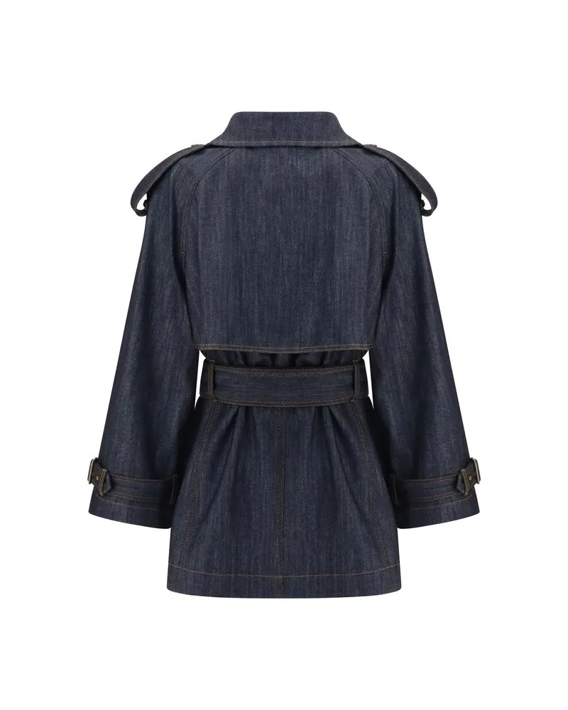 Burberry Women's Blue Cotton Trench Coat Clothing Blue