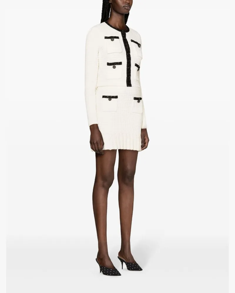 Self-Portrait Sequin-Embellished Waffle-Knit Skirt — Cream Cream