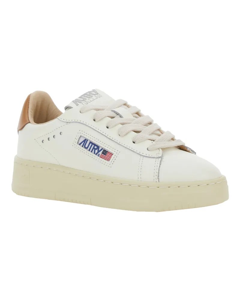 AUTRY Boys' White Low Top Sneakers With Logo Patch Cow Leather Trainers White