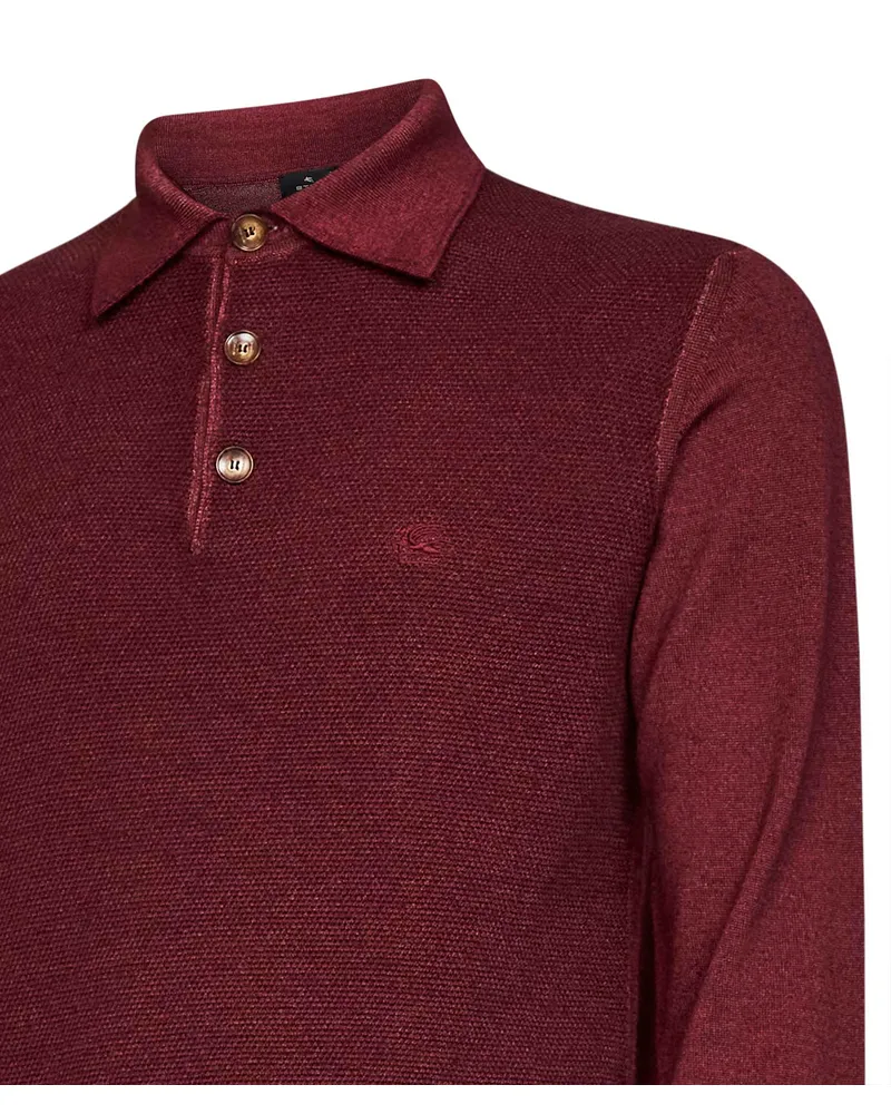Etro Embroidered Wool Polo Shirt — Burgundy Burgundy
