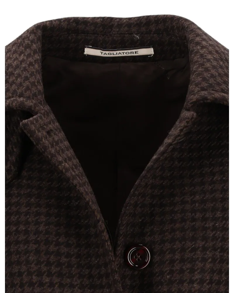 Tagliatore Virgin Wool Houndstooth Coat — Brown Brown