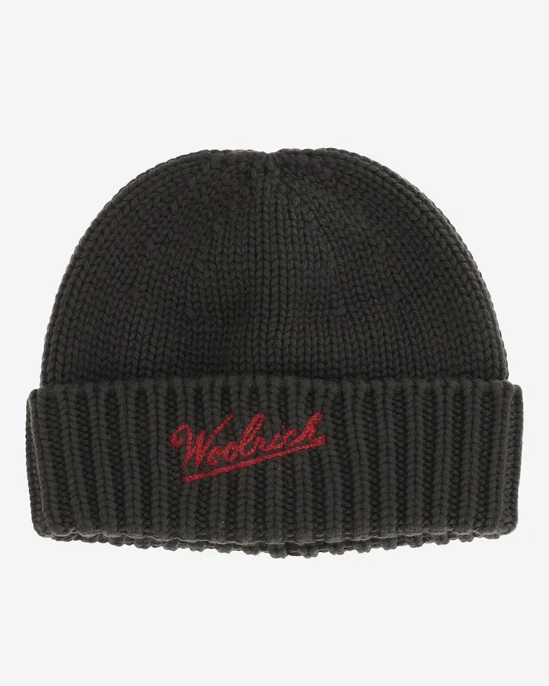 Woolrich Men's Wool Beanie With Logo Military Green Virgin Hat Green