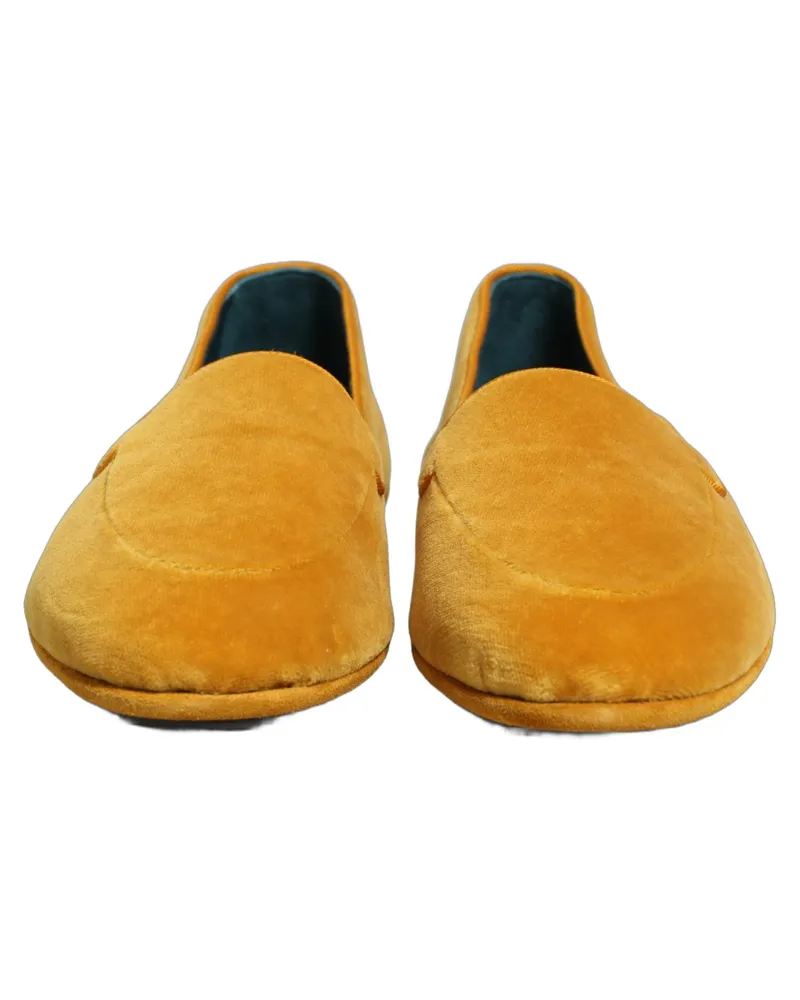 Dolce & Gabbana Yellow Velvet Slip On Men Dress Loafers Shoes Leather Yellow
