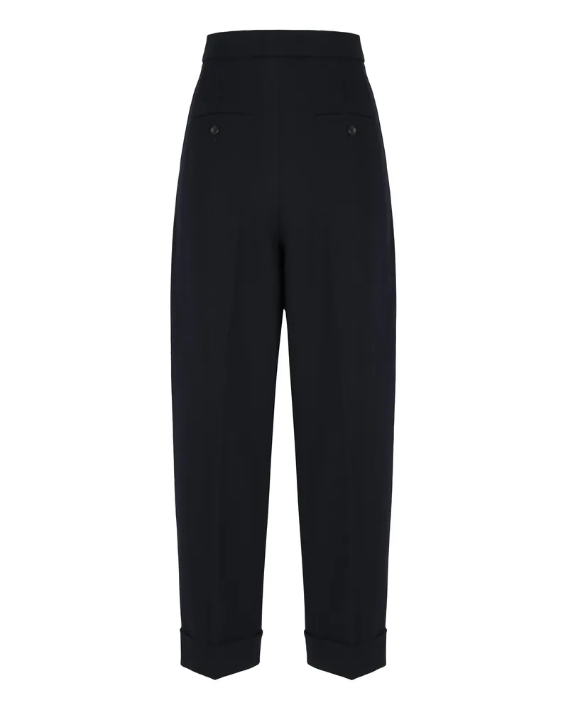 Max Mara Women's High-Waisted Wool Pants Blue Virgin Tapered Trousers Black