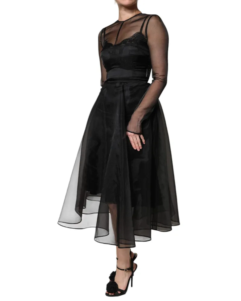Dolce & Gabbana Sheer Tulle A-Line Midi Dress — Black Black