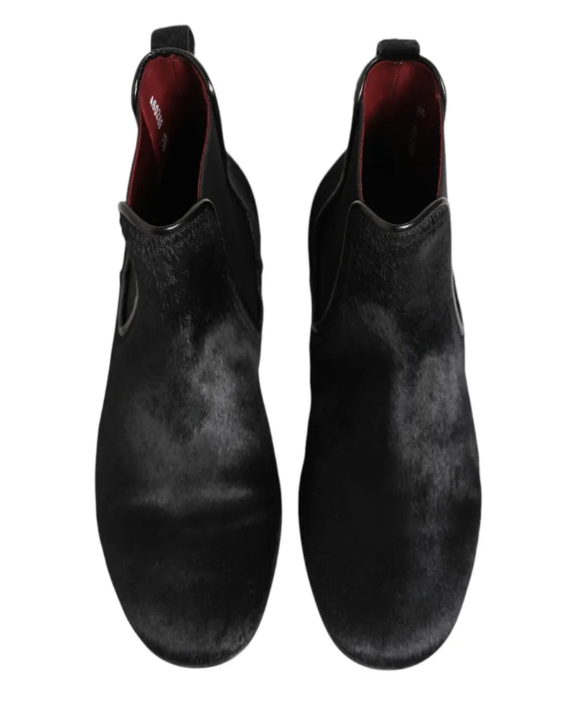 Dolce & Gabbana Black Leather Fur Men Chelsea Boots Shoes 90lf+kangaroo Black