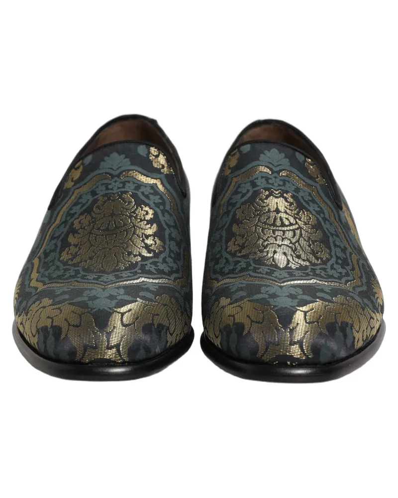 Dolce & Gabbana Men's Black Floral Brocade Slip On Loafers Shoes Leather Black