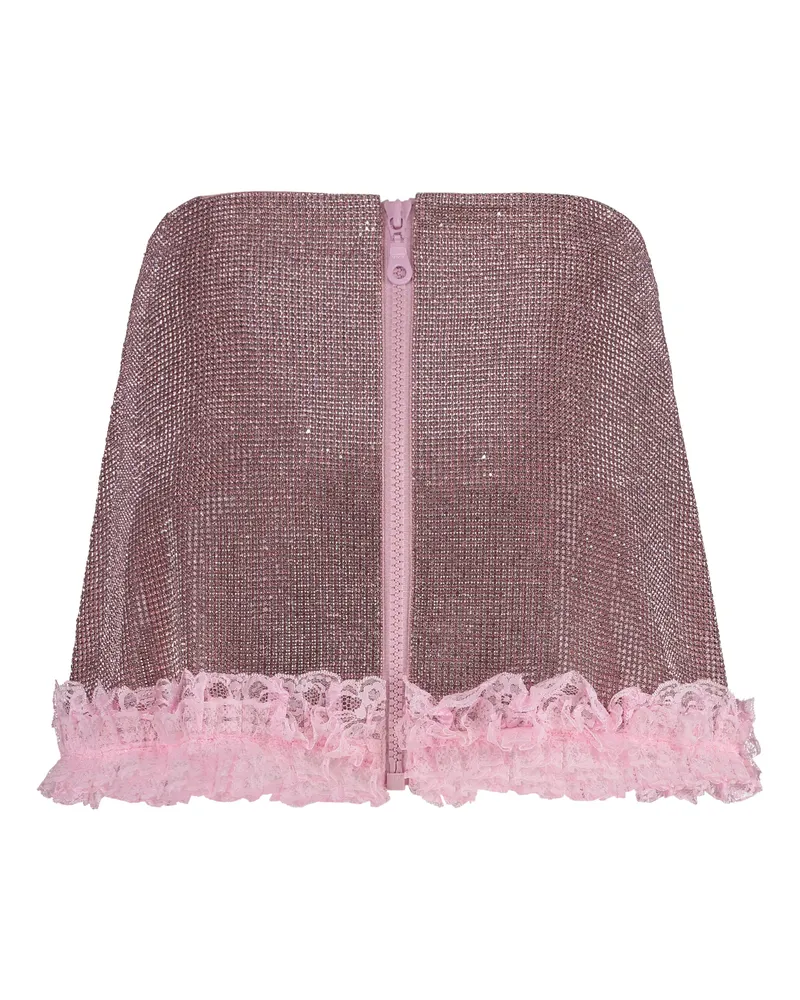 Self-Portrait Lace-Trimmed Mini Skirt — Pink Pink